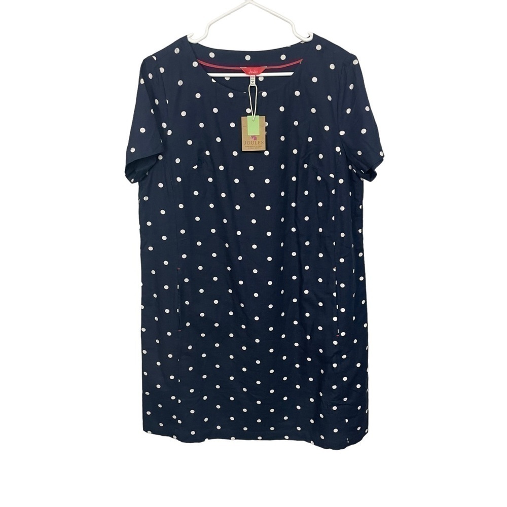 Joules Navy Polka Dot Linen Blend Shift Dress Size 12